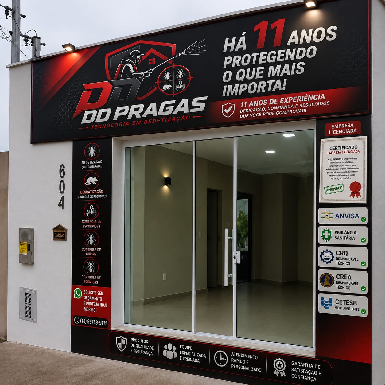 Fachada da DD Pragas, dedetizadora em Presidente Prudente